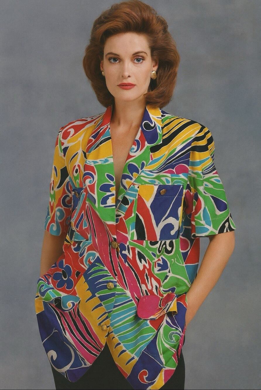 Vintage 80s Escada Size 36 Short Sleeve Blazer Floral Art To Wear Avant-garde J5